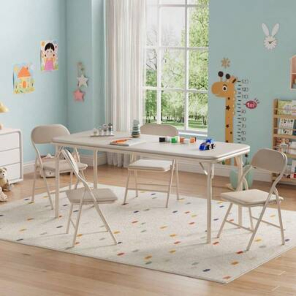 Kids Outdoor Folding Table - 子供用アクティビティテーブルセット 折りたたみ式プレイテーブル 厚いPUレザー天板付き 幼児用アートクラフトデスク 室内・屋外使用可能 丈夫な子供用家具