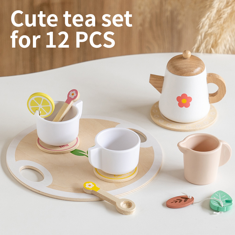 Kids Outdoor Kitchen Accessories - 子供向けごっこ遊びおもちゃ 人気 キッズキッチンおもちゃ 本物そっくり木製ティーセット パーティーおもちゃセット