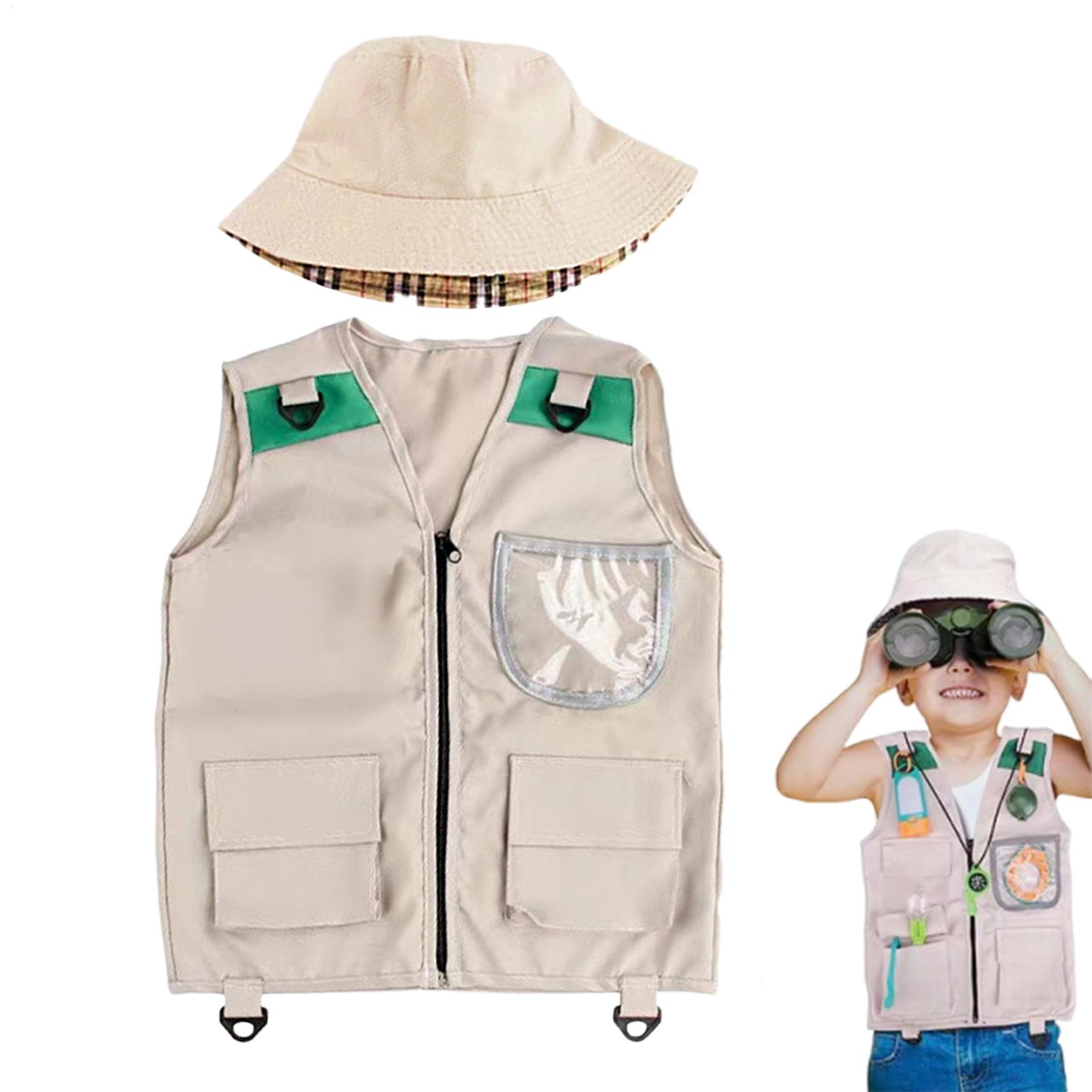 Kids Outdoor Explorer Set - サファリキッズアウトドアエクスプローラーキット、カーゴベストと帽子セット、裏庭での自然冒険、男の子と女の子向けの洗えるコスチューム