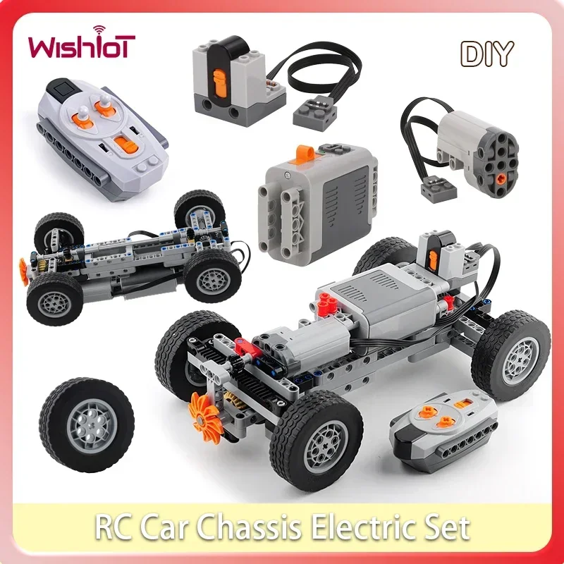 Lego Set Technic - 4WD RC カーシャーシ電気セットビルディングブロックモーターホイール RC 受信機バッテリーボックス機能シミュレーションスプレー MOC
