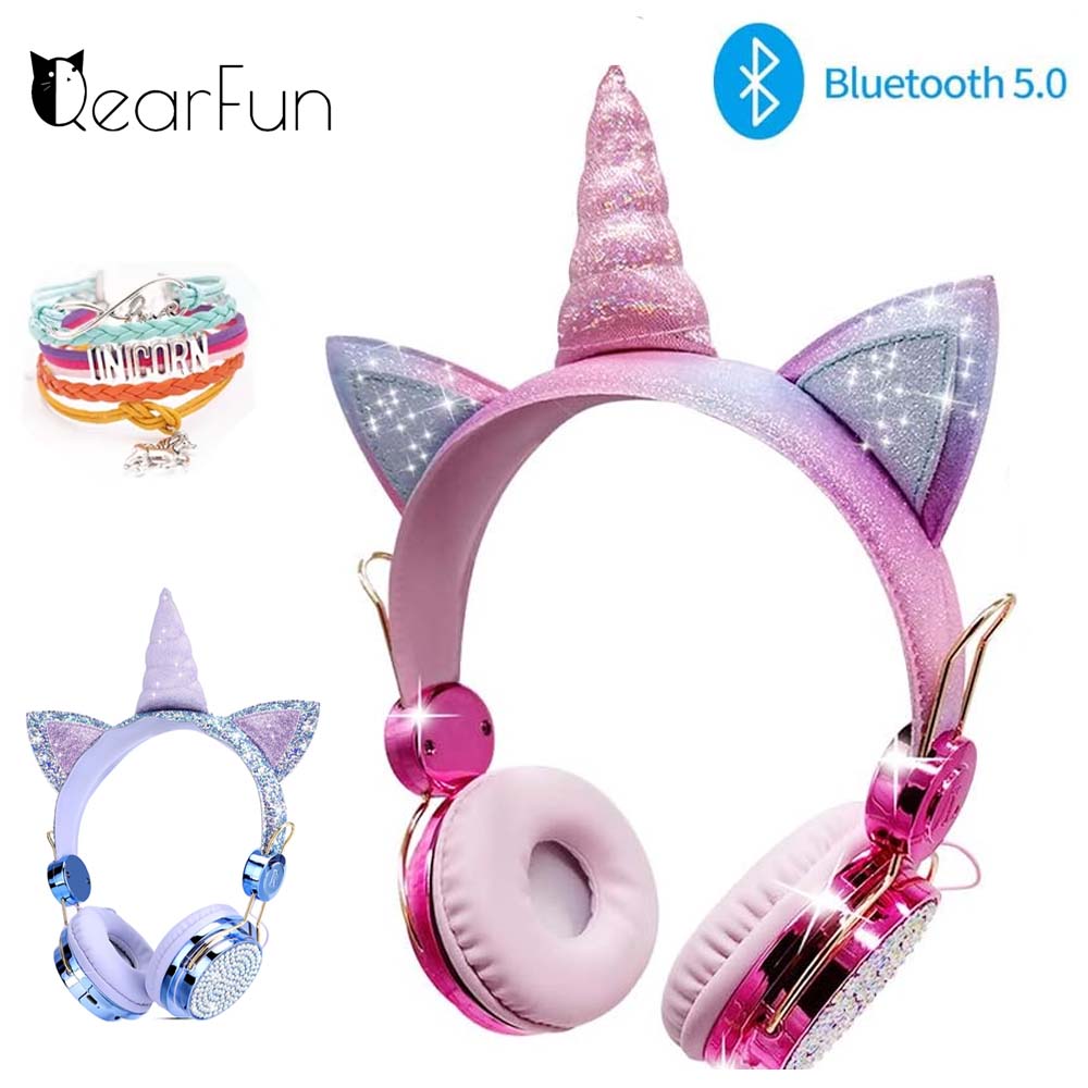 Kids Outdoor Music - かわいいユニコーンワイヤレスイヤホン女の子子供用 Bluetooth ヘッドフォンマイク付き音楽ステレオ子供ヘッドセット学校子供用ギフト