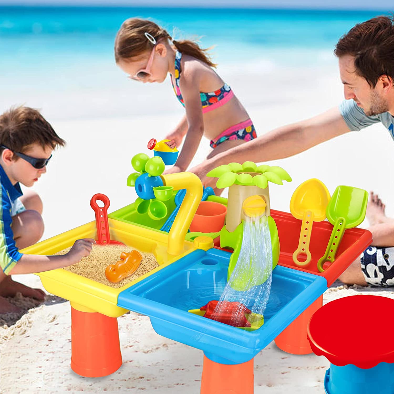 Kids Outdoor Water Play - 子供のためのテーブルとビーチのおもちゃ,屋外ゲーム,ベビーウォーターサンドドレッドツール,プールセット,子供のためのギフト