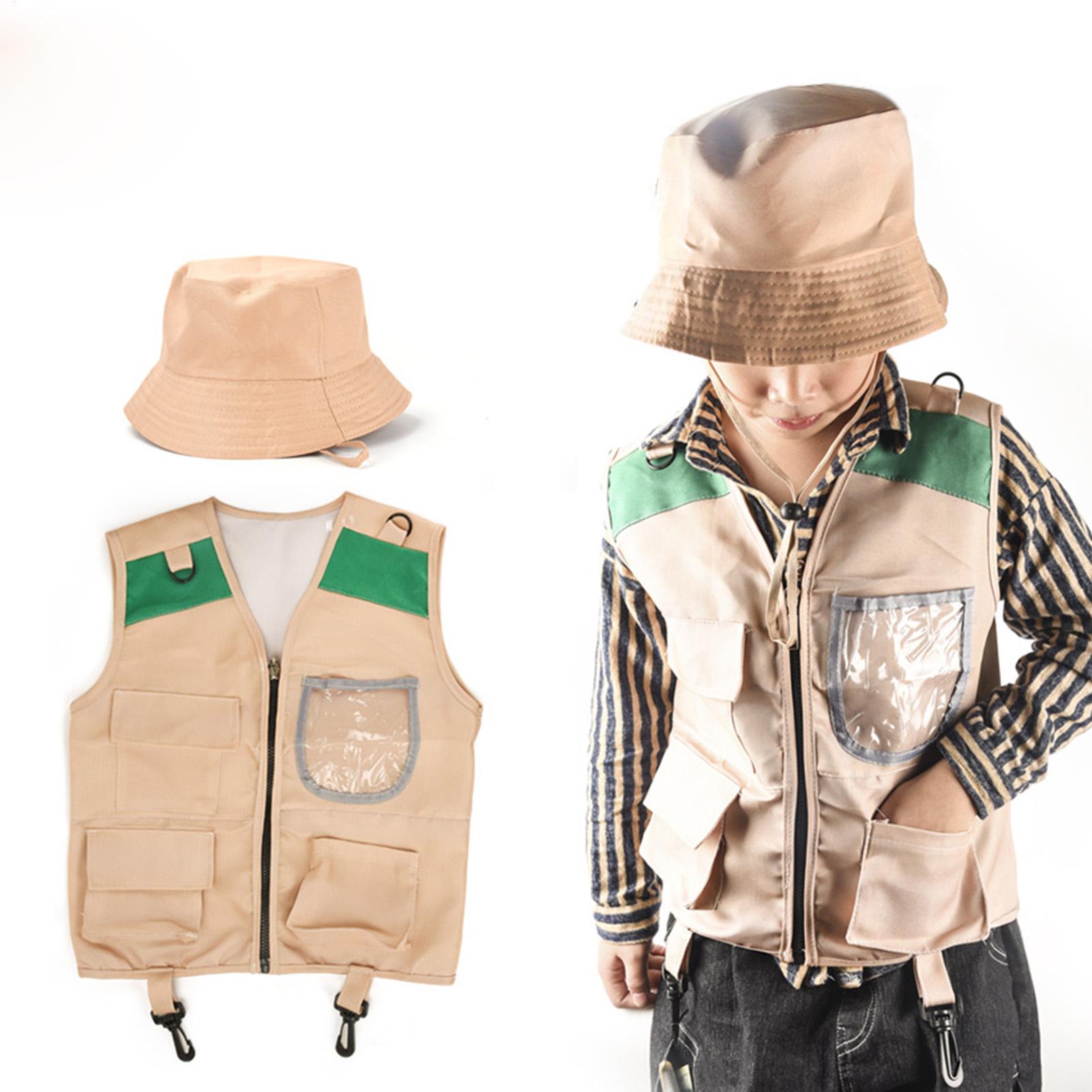 Kids Outdoor Explorer Set - キッズエクスプローラーハットとベストコスチュームセット キッズアドベンチャーロールプレイアウトドアキット キッズアドベンチャーベスト衣装 釣り キャンプ ハイキング用