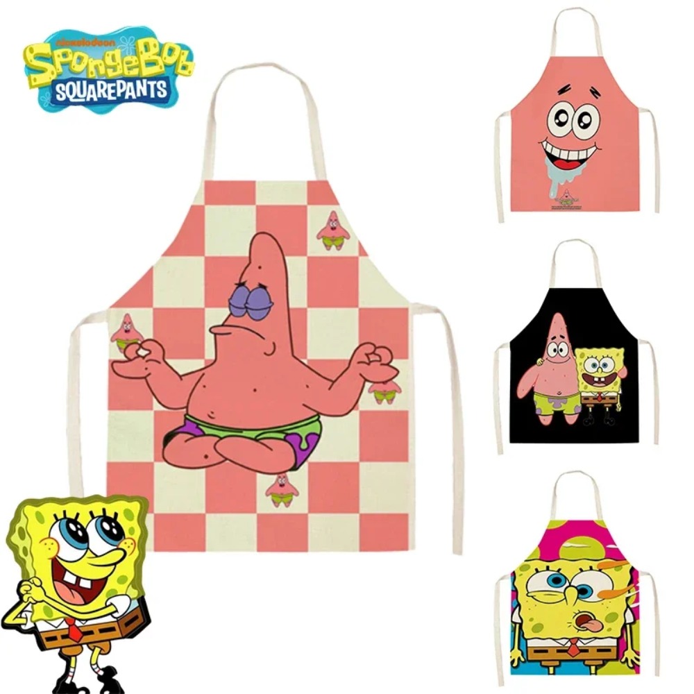 Kids Outdoor Kitchen Accessories - スポンジボブ パトリック キッチンエプロン 大人用 リネンビブ アニメ
