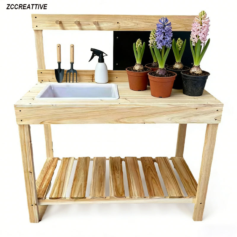 Kids Outdoor Mud Table - ZCCREATTIVE 子供用木製植栽台 屋外泥遊びキッチン ガーデン植栽テーブル 作業台 子供科学教育ツール