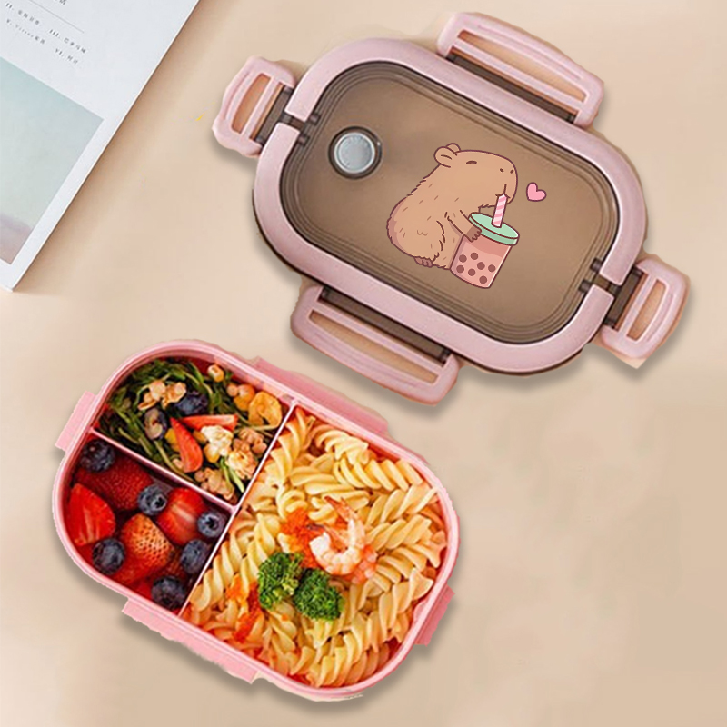Kids Outdoor Kitchen Accessories - カピバラ弁当箱アニメ動物プリント食品保存容器子供学校ピクニック弁当箱男の子女の子オフィスディナーケース