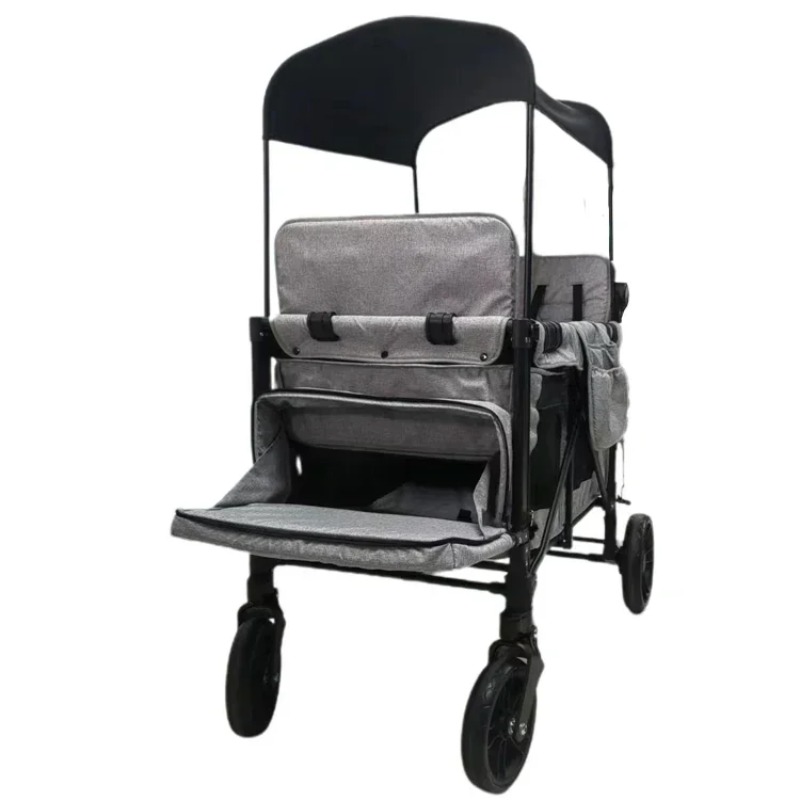 Kids Outdoor Wagon - 2026年発売 JXB J4 高級新型デザイン アウトドア旅行用4人乗りポータブル折りたたみワゴン型ベビーカー（4人子供用、特大サンシェード付き）