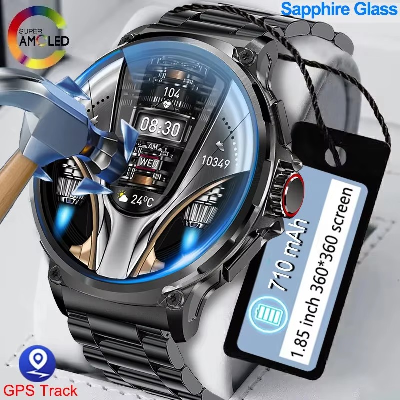 Kids Outdoor Zone - 2025年頑丈な軍用GPS lP68防水スマートウォッチメンズアウトドアウォッチ1.85インチHD Bluetooth通話対応スマートウォッチAndroid IOS対応