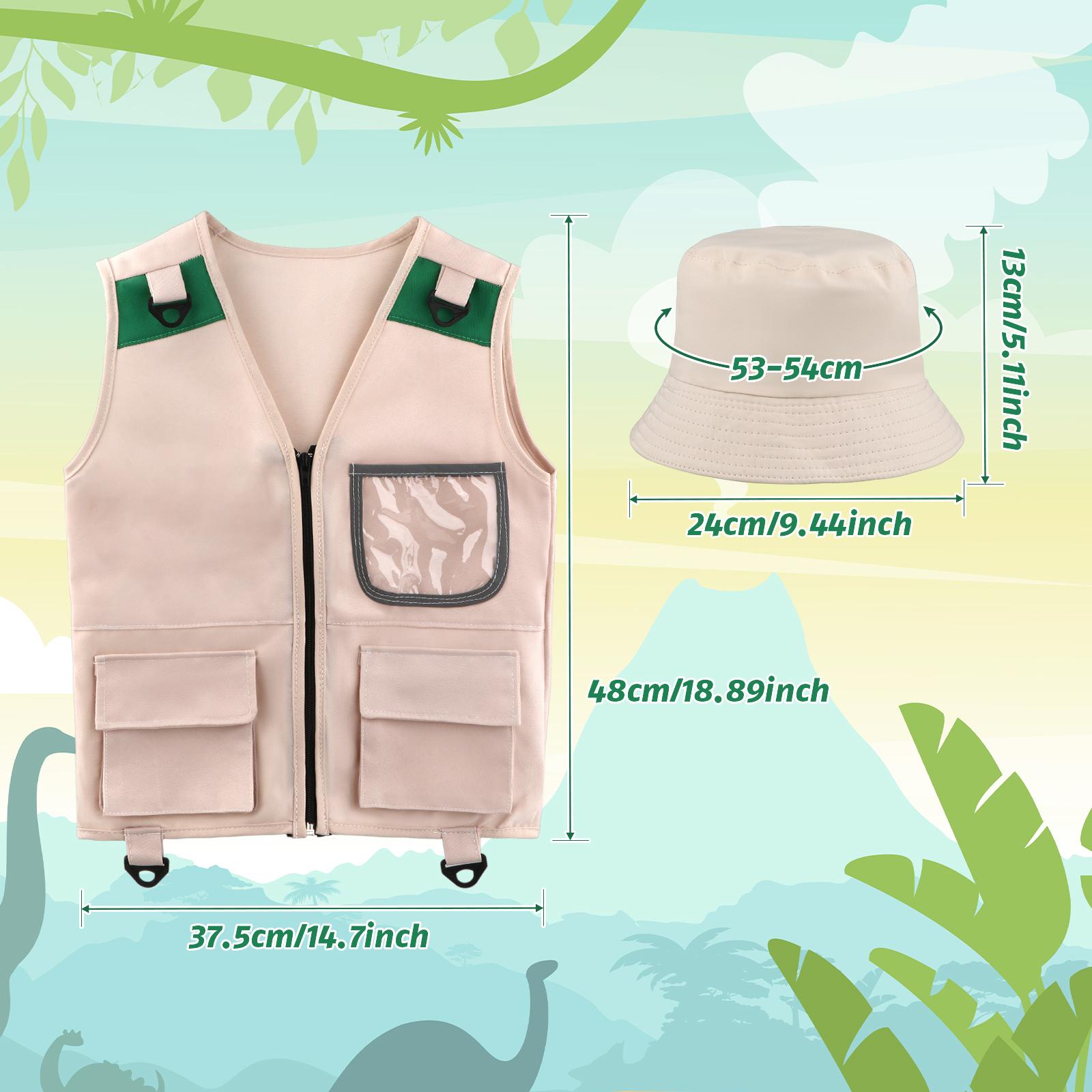 Kids Outdoor Explorer Set - キッズアウトドア探検セット、子供用探検家コスチューム、キャンプ用カーゴベストと帽子セット、子供用