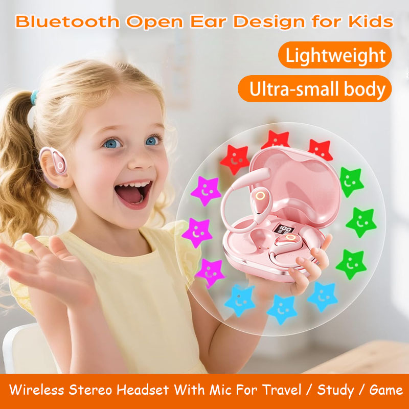 Kids Outdoor Music - 子供オープンイヤー Bluetooth ヘッドセット 5.4 ステレオ音楽ワイヤレスヘッドフォンマイクタッチコントロールイヤホン研究ゲーム旅行