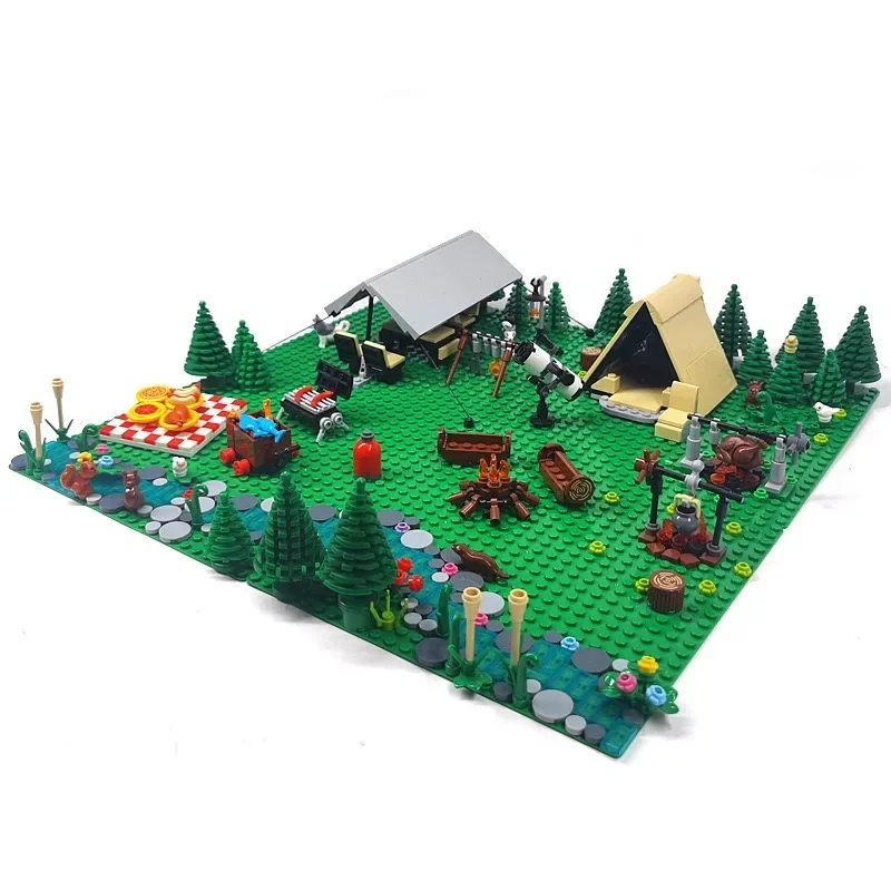 Kids Outdoor Folding Table - MOC 屋外キャンプとピクニックテントモデルビルディングブロックシーンたき火ローストチキンロール折りたたみ椅子レンガテーブルおもちゃ子供ギフト