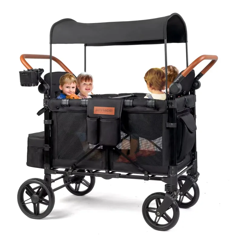 Kids Outdoor Wagon - 屋外ワゴンベビーカー4人乗りフルキャノピー付きキャンプ折りたたみワゴンベビーカー4人乗り子供用
