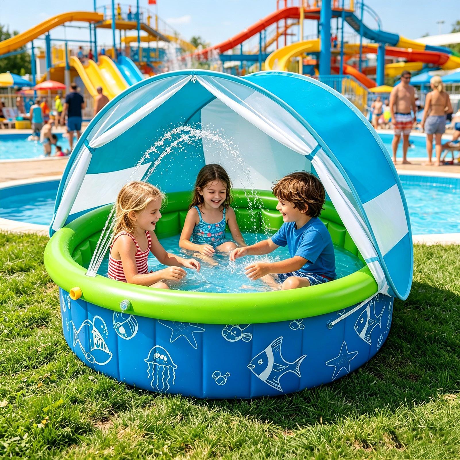 Kids Outdoor Yard - 子供用サマーホーム屋外スイミングプール、広々とした省スペース日よけ付きキッズプール、簡単設置ポータブルシェードプール（庭用）