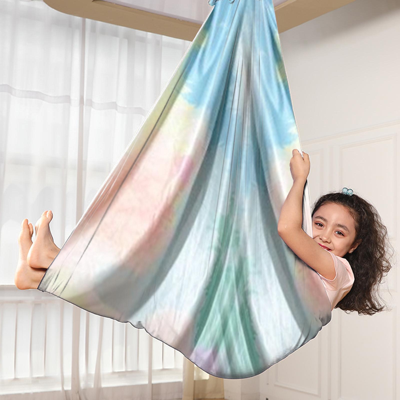 Kids Outdoor Yoga - エアリアルヨガタオルスイング子供用弾性感覚ストレッチハンモック屋外吊り下げスイングヨガスイングハンモック子供用エクササイズ