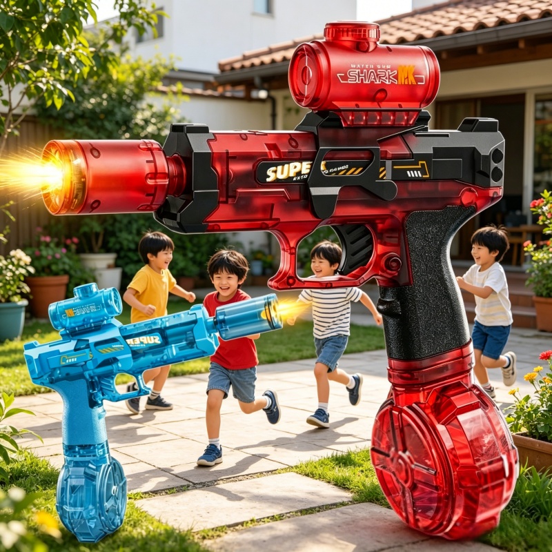 Kids Outdoor Water Play - LED模擬発射子供用電動水鉄砲連続射撃自動水鉄砲夏屋外プールおもちゃ子供向け