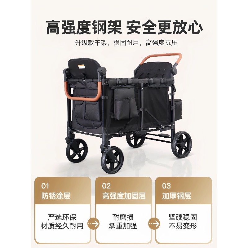 4人乗り屋外ワゴンベビーカー、フルキャノピー付きキャンプ用折 - Kids Outdoor Wagon のレビューと価格