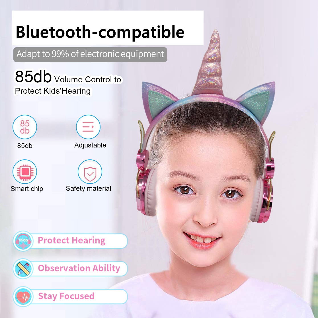 かわいいユニコーンワイヤレスイヤホン女の子子供用 Bluet - Kids Outdoor Music のレビューと価格