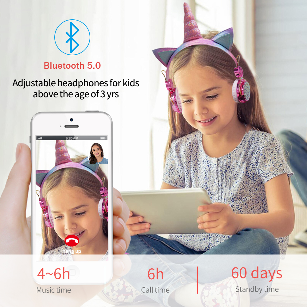 かわいいユニコーンワイヤレスイヤホン女の子子供用 Bluet - Kids Outdoor Music のレビューと価格