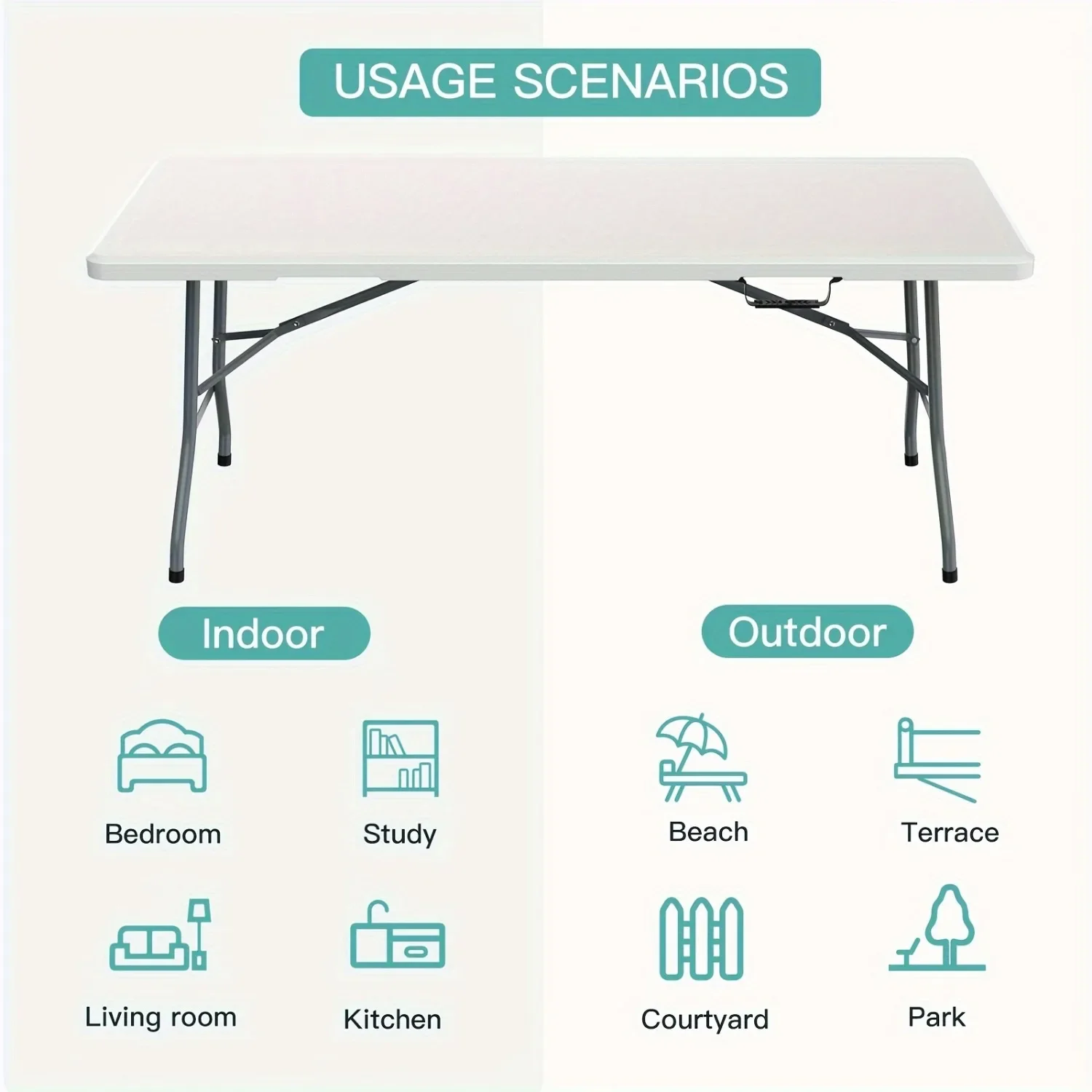 6フィートの広々としたプラスチック製折りたたみテーブル、頑丈 - Kids Outdoor Folding Table のレビューと価格