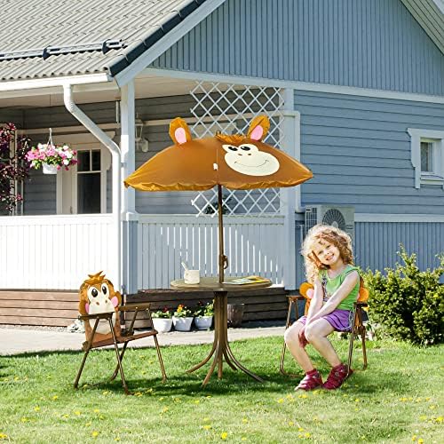 キッズテーブル＆チェアセット ピクニックテーブル傘 ブラウン - Kids Outdoor Folding Table のレビューと価格