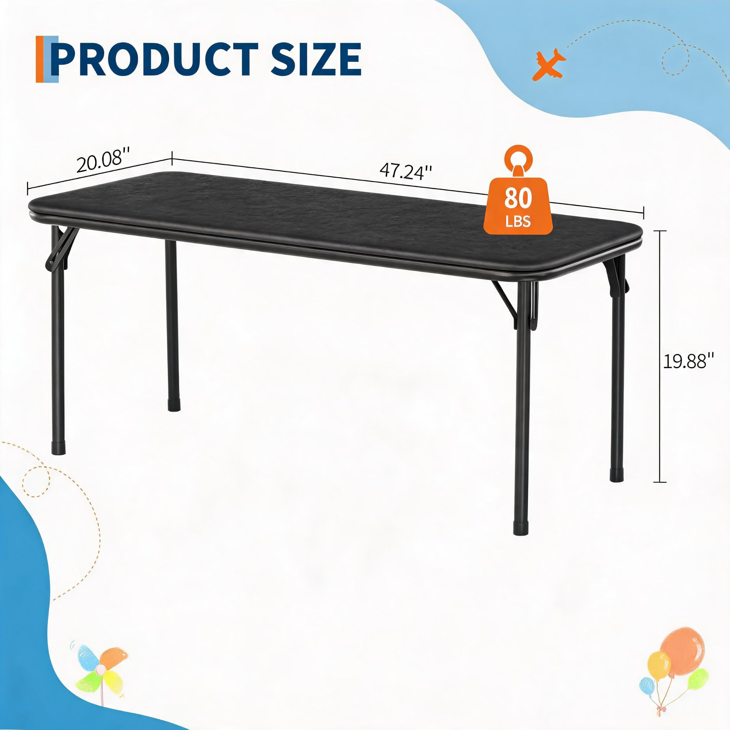 47インチの長方形折りたたみテーブル、屋内/屋外用ポータブル - Kids Outdoor Folding Table のレビューと価格