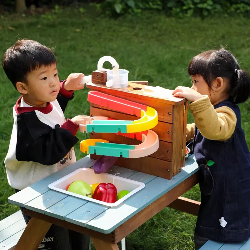 子供用木製ピクニックテーブルセット、泥遊びキッチン、椅子付き - Kids Outdoor Mud Table のレビューと価格