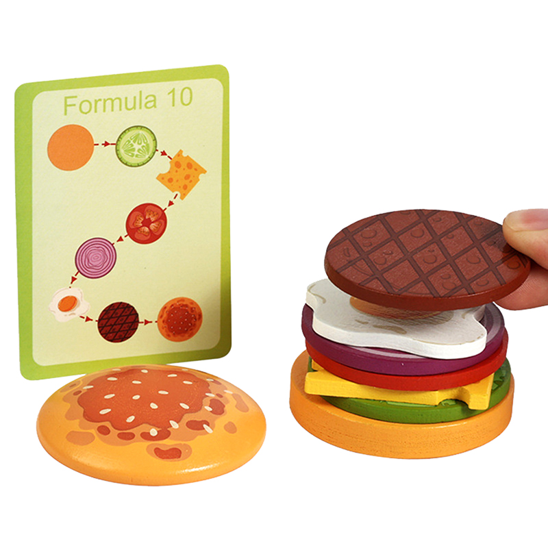 新しい木製ハンバーガーサンドイッチ積み重ねおもちゃ 子供用  - Kids Outdoor Kitchen Accessories のレビューと価格