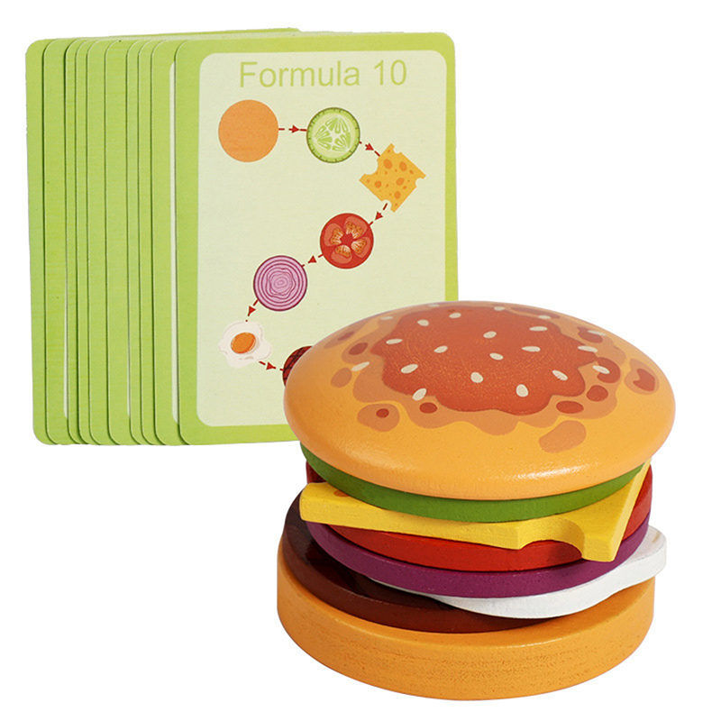 新しい木製ハンバーガーサンドイッチ積み重ねおもちゃ 子供用  - Kids Outdoor Kitchen Accessories のレビューと価格