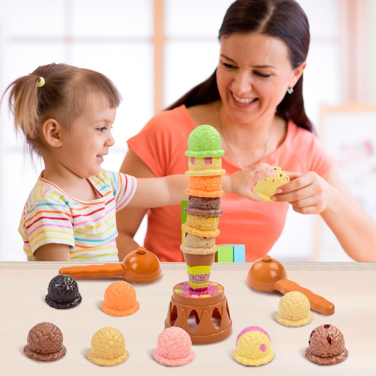 子供用アイスクリームスタッキングゲーム、ごっこ遊び用おもちゃ - Kids Outdoor Kitchen Accessories のレビューと価格