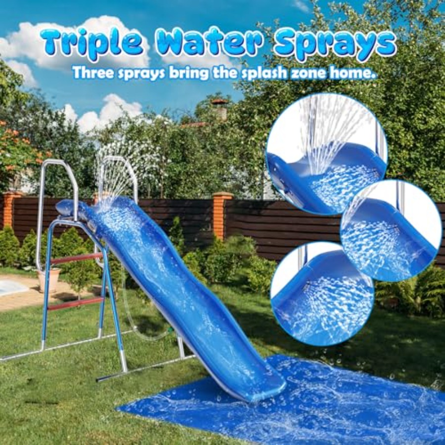 子供用裏庭ウォータースライド、PVC素材、青と黄色、3ゾーン - Kids Outdoor Zone のレビューと価格