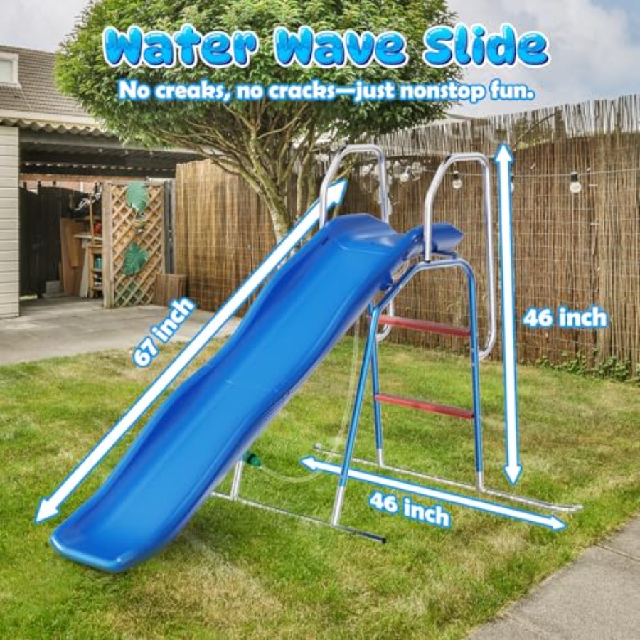 子供用裏庭ウォータースライド、PVC素材、青と黄色、3ゾーン - Kids Outdoor Zone のレビューと価格