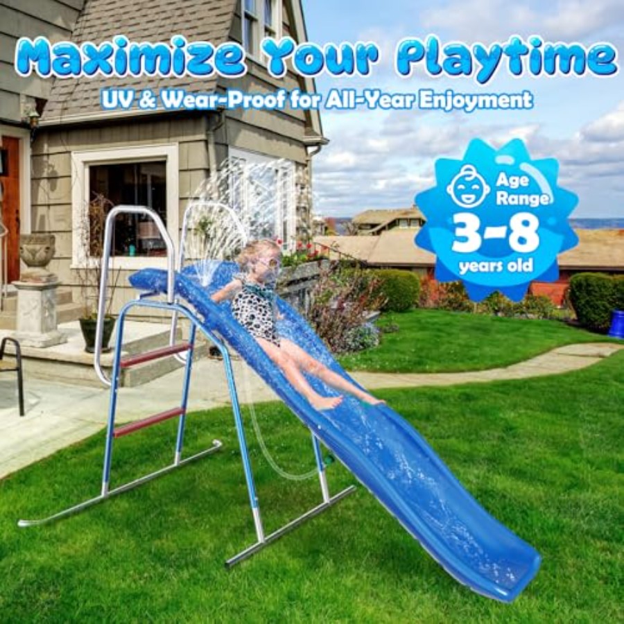 子供用裏庭ウォータースライド：PVC素材、青色、3ゾーンスプ - Kids Outdoor Zone のレビューと価格